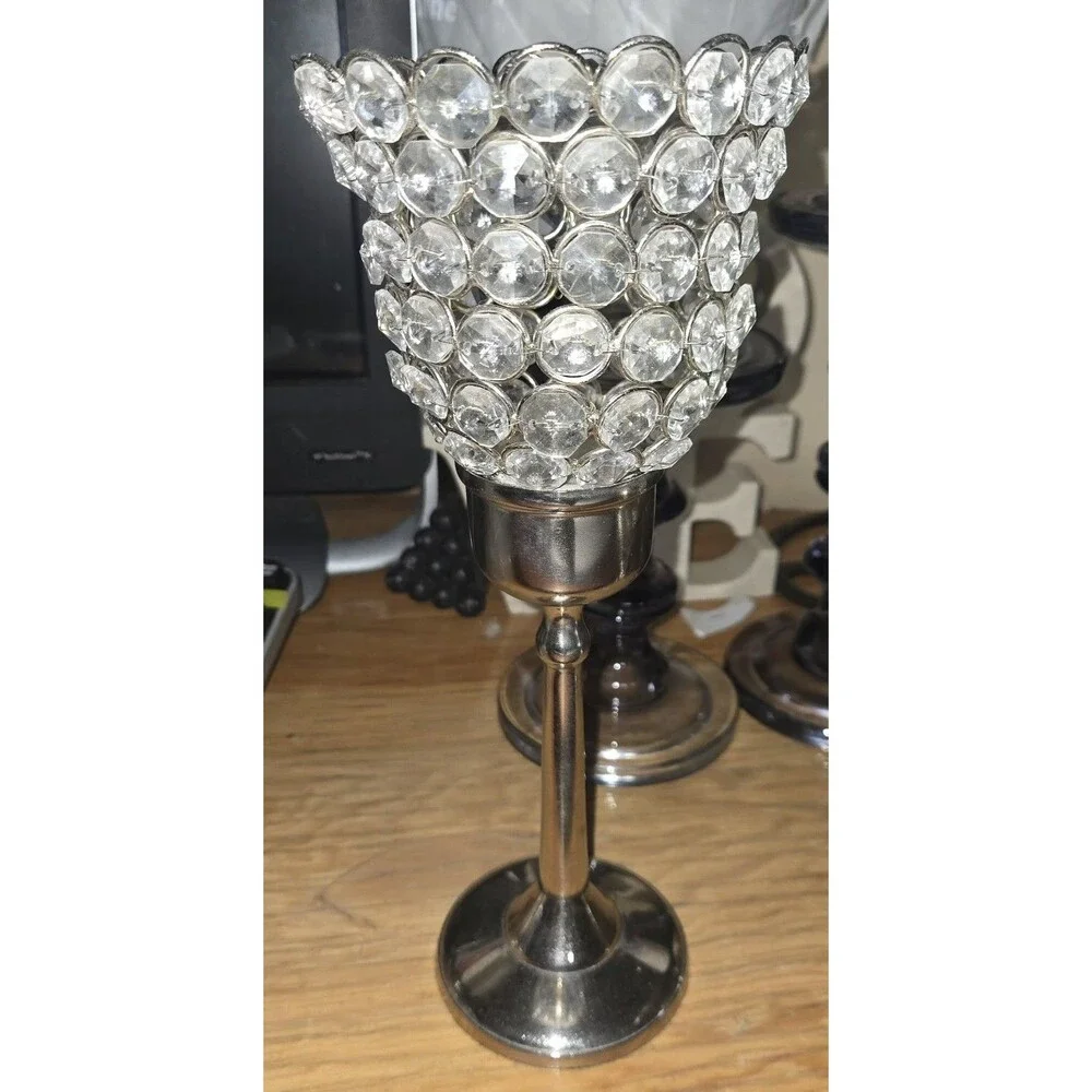 Elegant Silver Crystal Candle Holders